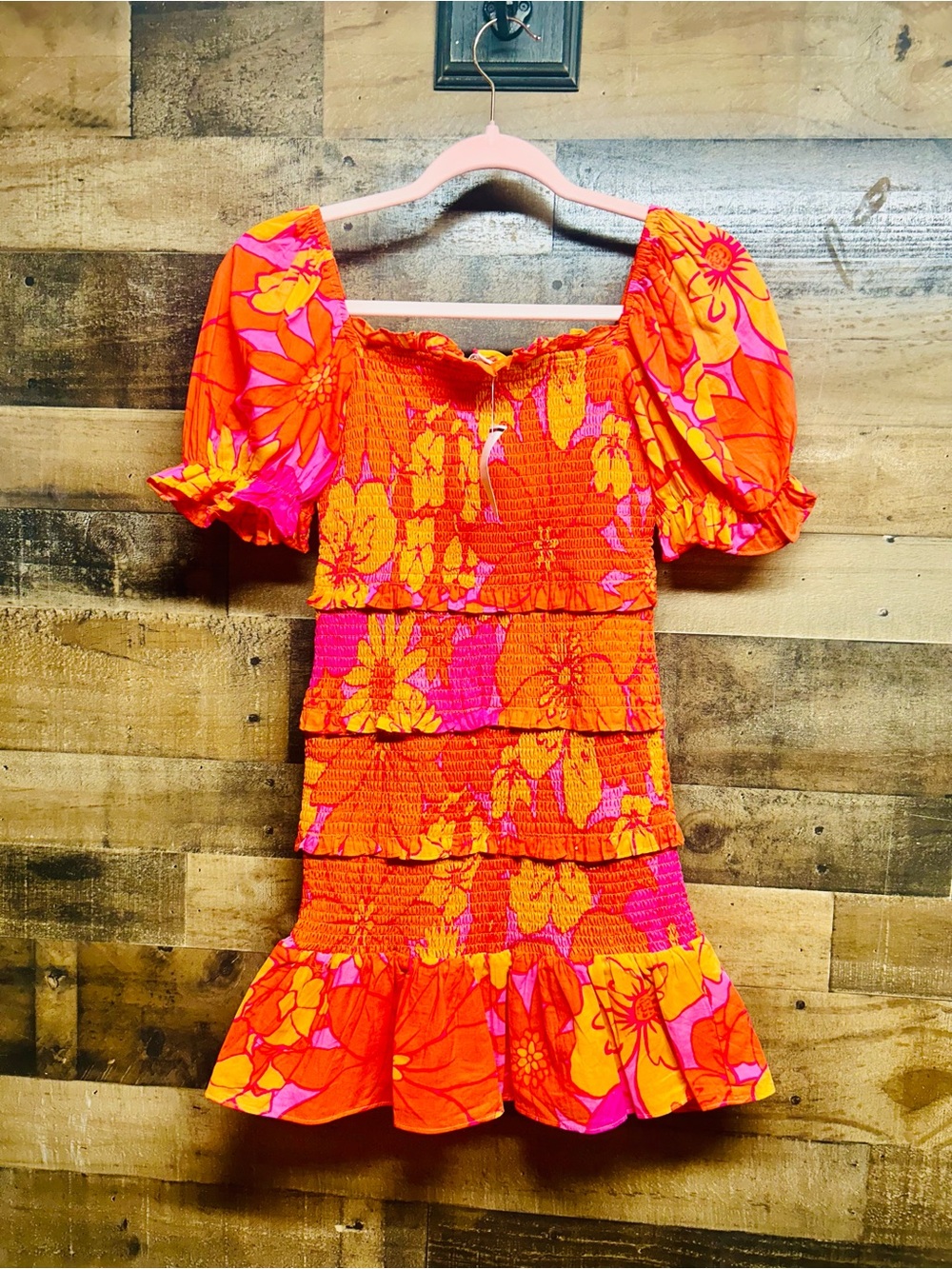 J. Marie Lizzie Puff Sleeve Tween Dress - Pink & Orange Floral